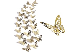 VISONDECO Gold Butterflies - 48pcs 3D Butterfly Wall Stickers Removable Gold Butterfly Wall Stickers 3D for Home Kids Bedroom Wedding Festival Party Gold Butterfly Decoration