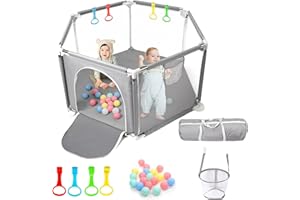 CHOLY Baby Playpen for Baby and Toddlers, Sturdy Six Sides Play Pen with Breathable Mesh, Kids Activity Play Fence for Indoor Outdoor with Travel Bag(Light Grey)