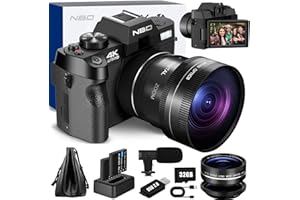 Nbd Cámara Digital 48MP 4K HD Cámara Compacta para Niños con Tarjeta De 32 GB, Zoom Digital de 16x, Pantalla De 3 Pulgadas De 180°, Micrófono, Cámara Portátil para Adolescentes (Negro)
