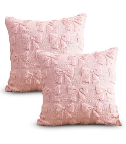 2 Federe Cuscino In Velluto Rosa Con Fiocco 45x45 Cm – Morbide E Decorative Per Divano E Letto