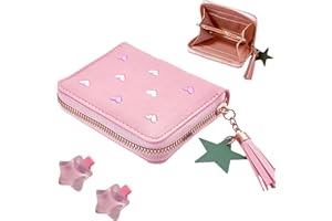SSKHE Pink Purse, Cute Slim Short Small Wallet, PU Leather Purses, Ladies Purse with Tassel Zipper