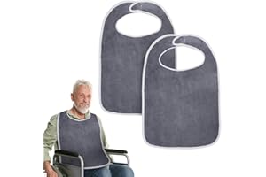 NIRJIK 2 Bavoirs pour Adultes, Grand Bavoir Réutilisable pour Adultes avec Fermeture Velcro, Bavette Adulte Étanche et Lavable, Protection Vêtements Confortable pour Repas des Personnes Âgées et Handicapées