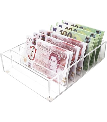 Porta Soldi Acrilico Nero 8 Scomparti - Organizzatore Banconote Monete Per Cassieri Ufficio