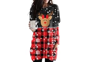 OMZIN Femme Noël Sweat-Shirt Manches Longues Pull De Noël avec Drôle De Tenue Imprimée Xmas