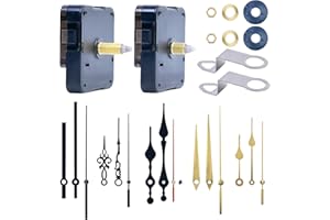 LUSEE 2 Stücke Uhrwerk für Wanduhr Lautlos mit 5 Sätze Uhrzeiger, Quarz Uhrwerke für Wanduhren Langer und kurzer Schaft Mechanismus Ersatz Zubehör (16mm/0,62Zoll, 22mm/0,86Zoll), Gold