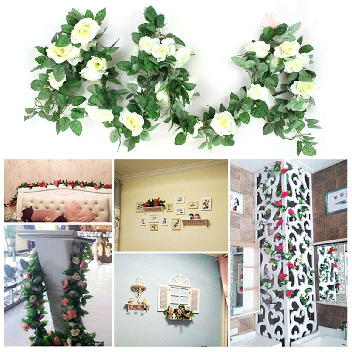 Heaviesk Flor Artificial Falsa Rosa Vid Hoja Verde Colgando Vid