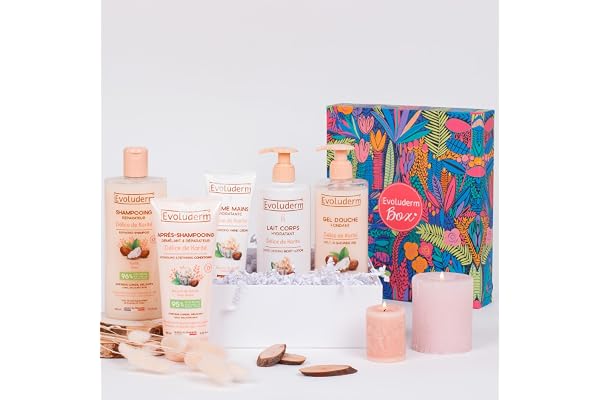 EVOLUDERM – Coffret Cadeau Corps & Cheveux Délice de Karité – 5 produits + Gant Offert – Origine Naturelle - Végan – Made in France - Idéal cadeau Noël, Anniversaire, Fête des Mères (Magic Forest)
