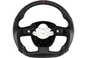 Acclcors Volante en forma de D de fibra de carbono, volante de piel con costuras rojas, volante de cuero perforado personalizado para Audi A4 A5 S4 S5 2008-2010