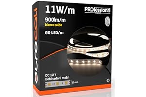Eurocali 1x Striscia LED Monocolore 300 LED 55W 60 LED/metro - Bobina da 5 metri - IP20 da interno - Luce Bianco Caldo 3000K - Fascio Luminoso 120°