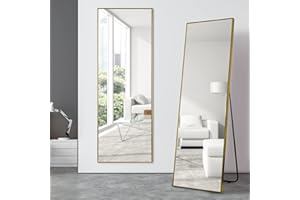 LVSOMT Espejo de pie Cuerpo Entero, 160 × 50 cm Espejos Grandes de Pared, Espejo Pared Cuerpo Entero Rectangular, Espejo tocador de pie, Espejo para Dormitorio, Sala de Estar, Vestuario, Dorado