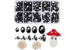 PH PandaHall 200pz Occhi per Pupazzi, 5 Taglie Occhi di Artigianali in Resina Ovale Occhi di Peluche Neri con Plastica Rondelle per Amigurumi,Fantoccio,Orsacchiotto,Peluche Animal