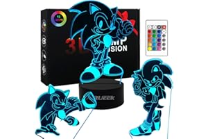 AIRUEEK Sonic The Hedgehog Night Light for Kids,3D Illusion Sonic Lamp with 16 Colors Change and Remote Control Sonic Lights,Sonic Toys Decor Room,Sonic Gifts for Boys Kids Birthday Christmas Valentines