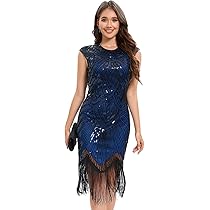 VILOREE Damesjurk met pailletten, jaren '20-stijl, ronde hals, geïnspireerd op The Great Gatsby-kostuumjurk, goud en zwart, S