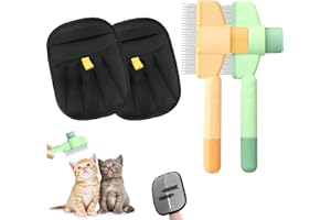 GILLTERWAY 4 PCS Pet Hair Remover Glove, Includes 2 Pet Combs, Double Sided Electrostatic Pet Hair Removal Glove, Multi-Functional Grooming Gloves Brush, for Cat, Dog, Carpet, Bed, Sofa & Clothes