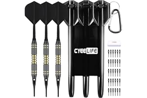CyeeLife Flechette Pointe Plastique,3 Fléchettes avec 30 Pointes et Boîte Cadeau,Sûre et Durable
