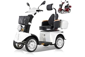 ‎ZVGREEN ZVGREEN-DJ(x) -1000-25-Elektromobil-Mobilitätsroller mit 4 Rädern-Seniorenmobil-max. Belastung 225 kg-360° Verstellbarer Sitz-3 Geschwindigkeiten-Straßenzulassung-Weiss mit Kopfstütze