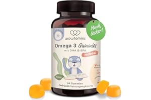 ‎WOWTAMINS wowtamins Omega 3 für Kinder - vegane & hochdosierte Gummies (60 Stück) mit EPA und DHA aus Algenöl - Nahrungsergänzungsmittel kinderleicht und lecker (Mango-Geschmack) - NEU bei wowtamins