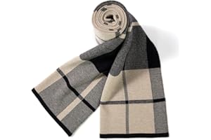Villand Australischer Merinowolle Tartan Strickschal für Herren, karierte Winterwarme dicke weiche Halsbekleidung mit Geschenkbox, 180 × 30 cm