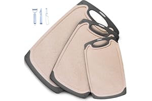 WELLMALL-HULA Tagliere in plastica con scanalature e manici antiscivolo, 3 pezzi, senza BPA, in plastica, in marmo, set di taglieri professionale, lavabile in lavastoviglie