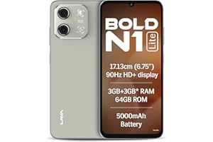 Lava Bold N1 Lite (Crystal Gold, 3 GB RAM, 64 GB Storage) | 6.75" HD+ Display | 13MP AI Dual Rear Camera | 5000 mAh Battery | Secure Face Unlock | Fingerprint Reader | Charger & Phone-Cover in Box