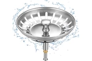 HUAERSICO Abflusssieb Edelstahl - Siebkörbchen küchenspüle mit Höhenverstellbar und Pop-up - Blanco spüle zubehör sieb,mit 2 Ersatz Originaldichtung für Spülbecken(82mm)