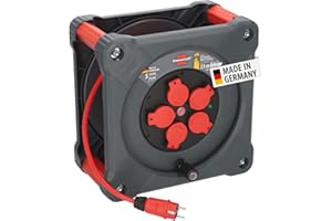 Brennenstuhl Professional KA 3210 5 IP44 bęben kablowy na placu budowy (33 m H07BQ-F 3G2,5 kabel w kolorze czerwonym, 5 gniazd, zastosowanie na placu budowy i stałe zastosowanie na zewnątrz, Made in