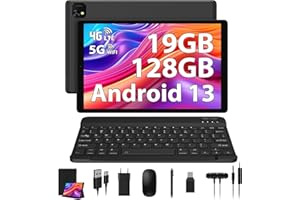 PIXPEAK Tablet 10 pollici 4G lte e 5G WiFi, Android 13.0 Octa-Core 2.0GHz, 19GB RAM, 128GB ROM (1TB Espandibile), INCELL 1920 * 1200, 13MP+8MP, Tablet in offerta con Tastiera etc, GPS (Nero)