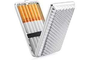 HOPEWEY 4 farbe PU Leder zigarettenetui klein herren Zigarettenetui damen, Zigarettenetui Schwarz Silber rot blau Zigarettenbox Zigarettenschachtel metall für 14 Zigaretten mit Geschenkbox (sliver)