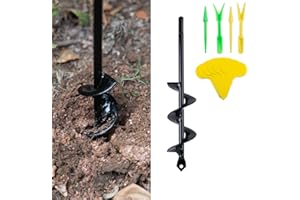 CHANGEMOORE 4 x 22 cm Garden Twist Drill Bit Set of 2 Small Shovels and 100 Label Cards, Garden Drill Earth Drill for Cordless Screwdriver, Solid Core Shaft Flower Planters Snail