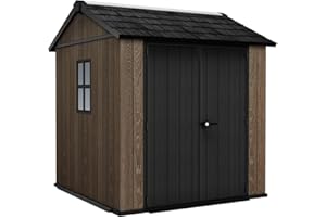 Keter Casetta da Giardino Apex 757/775 Walnut, Effetto Legno Noce Naturale, Porte e Finestre Orientabili, 4 m², 230x223,8x246H cm