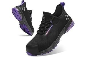 SPIEZ Zapatos Seguridad Mujer Air Cushion - Zapatillas Slip-On Ligeras con Punta Composite y Soporte Arco, Negro-Morado, EU 35-41