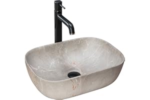 Rea LAVABO SOBRE ENCIMERA Livia Beige Lavabo de Baño 465 x 335 x 135 mm Cerámica (imitación piedra)