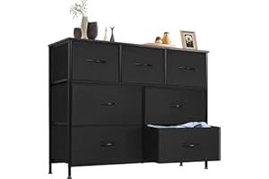 ‎DUMOS DUMOS Chest of Drawers for Bedroom with Fabric Drawers, High Organiser for Clothes, Cupboard, Children's Room, Storage Tower with Cupboard, Metal Frame, Wooden Top, Lightweight
