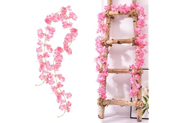 Prmape 2 stycken körsbärsblommor dekoration, 1,8 m blomkrans vår, 135 blomhuvuden rosenröd körsbärsblommor konstgjorda, konstgjorda blommor hängande blomma vägg för bröllop fest hus trädgård bågar