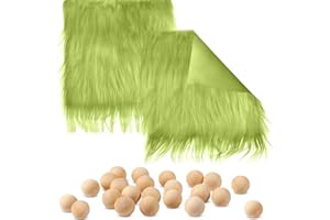 TATUO Set di 22 Pezzi Quadrati in Pelliccia Sintetica e Palline in Legno 2 Pezzi Quadrati Toppe in Tessuto di Pelliccia Finta 20 Perline in Legno Artigianali Forniture Artigianali (Verde)