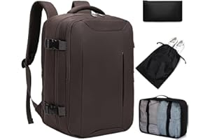 Xkdoai Plecak podróżny Ryanair, 40 x 20 x 25, plecak podróżny z organizerem do bagażu, 3 zestawy do samolotu, bagażu podręcznego 20 l, br?zowy