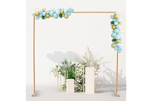 BAZARGAME Arco de metal para jardín, 2 m x 2 m, marco de metal, marco dorado, arco de boda, soporte para arco de flores, marco cuadrado, soporte para arco de globos, soporte para ceremonia de boda