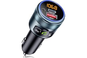 GizmoVine FM-Transmitter Auto, Bluetooth 5.3 Autoadapter, Vollmetall, 2X Schnellladung (PD 30W + QC3.0 18W), Freihändiges Telefonieren, Bassboost, LED-Anzeige, USB-Stick, 12V/24V Fahrzeuge