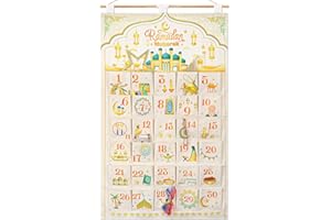DPKOW 30 Jours Calendrier de l'Avent à Remplir Enfant Adulte, Ramadan Calendrier de l'Avent Aïd Suspendre pour Ramadan Décoration de Porte Murale, Ramadan Bricolage Calendrier avec 30 Poches