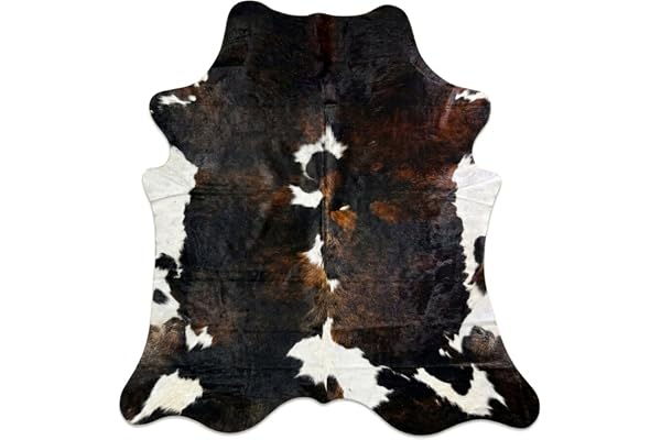Hide & Haus Äkta kohudsmatta Normandisk mörk trefärgad, storlek extra stor (240 x 220 cm), med 4 glasunderlägg i kohud