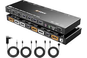 YOUTINGHDAV Dual DP KVM Switch 2 PC 2 monitory 4K 144 Hz, Voice Control Switch KVM, wyjście audio, tryby przełączania USB 3.0, przełącznik KVM, Displayport, 1,4 części, klawiatura i mysz, z ekstraktorem audio 3,5