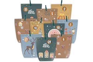 KOHMUI Adventskalender zum Befüllen, 24 DIY Advents Tüten zum Selber Basteln, Geschenk Papiertüten zum selbst füllen, Weihnachtskalender Selbstbefüllen mit Zahlen Aufkleber