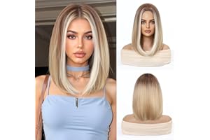 Esmee 14 Inches Court Droite Ombre Blonde Bob Perruques Cheveux Synthétiques avec Racines Foncées pour la fête Quotidienne Cosplay Utilisation