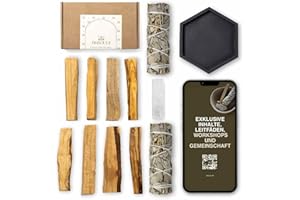 ‎BESOULS BESOULS Premium Räucherset Hausreinigung: 2 Weißer Salbei zum Räuchern 8 Palo Santo Räucherholz aus Peru 1 Selenit Einzigartiges Tablett spirituelle Geschenke Salbei räuchern räucherbündel