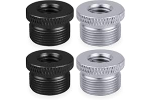 Frgyee Lot de 4 Adaptateurs Filetés pour Microphone 5/8" mâle vers 3/8" femelle pour Microphone Blue Yeti/Blue Snowball/Blue Yeti X Support de Microphone d'Installation (noir et argent)