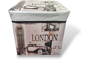 GX GARGIX GARGIX PUFF POUF CONTENITORE QUADRATO ECOPELLE PANCA BAULE STAMPA LONDRA PARIS (DIV-2, 30cm X 30cm)