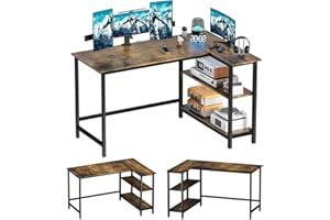 DOSDIOS L Shaped Desk, 110x80cm Gaming Computer Desk, Home Office Desk with Storage Shelf, Corner Table for Writing