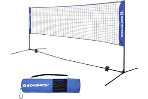 SONGMICS Siatka do badmintona 300 cm/400 cm/500 cm, siatka do siatkówki, drążki z regulacją wysokości, przenośny zestaw do tenisa, siatkówki plażowej, do ogrodu, parku, na zewnątrz