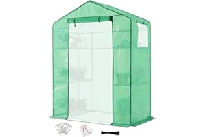 Quictent Foliengewächshaus 195 x143 x 73cm,begehbares Gewächshaus mit 6 Ablageflächen, 140 g/m² PE-Gitternetzfolie,Netztür und Fenster,Tomatenhaus Gemüse Gewächshau,Grün