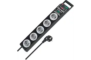 Brennenstuhl Super-Solid regleta de 5 enchufes con protección contra sobretensiones hasta 13.500A (Cable de 2,5m e Interruptor - de policarbonato a Prueba de roturas) Negro/Gris